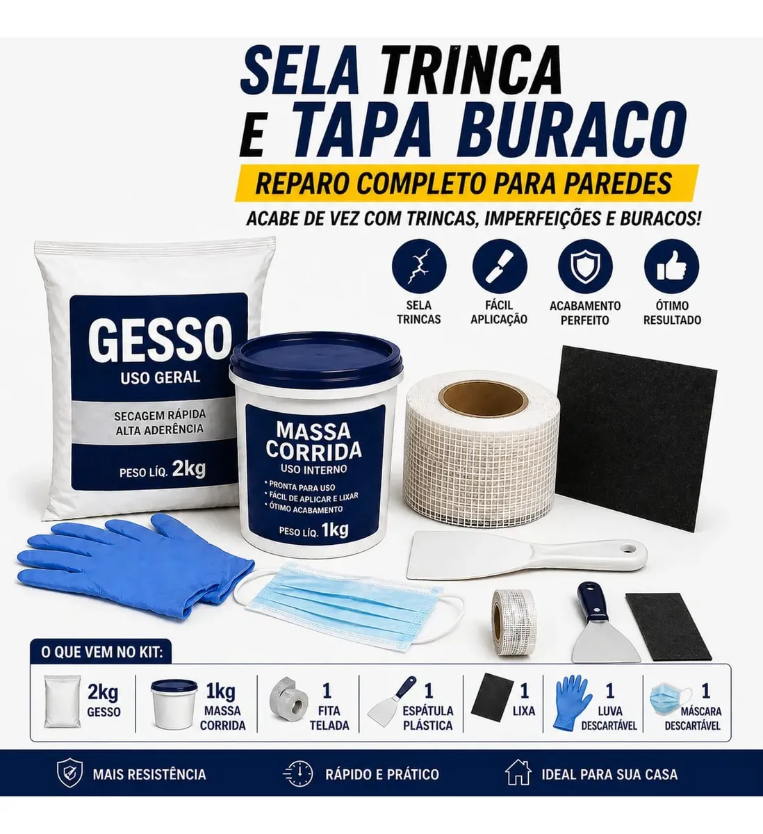 Kit Profissional Para Reparo de Drywall e Gesso