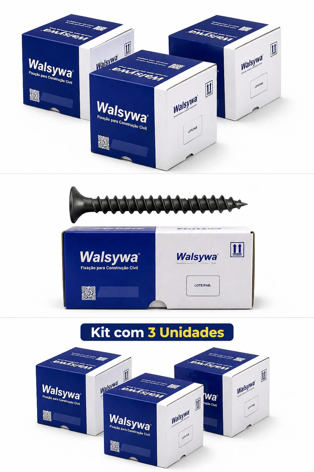 Kit 3 Caixas de Parafuso Drywall Walsywa 3,5x25mm Ponta Agulha