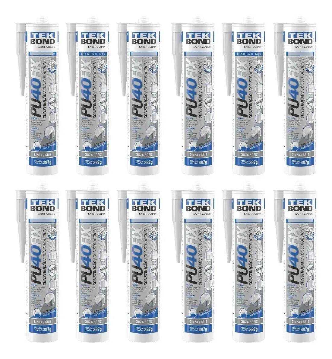 Kit 12 Selantes PU40 Fix Cinza TekBond